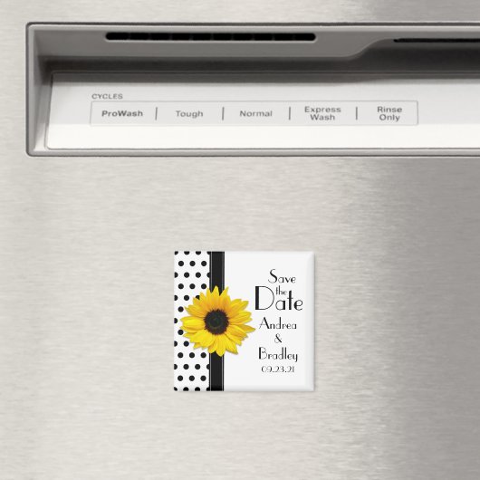 Sunflower Black White Polka Dot Save the Date Magneet (Insitu (Vaatwasser))