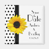 Sunflower Black White Polka Dot Save the Date Magneet (Voorkant)