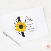 Sunflower Black White Polka Dot Save the Date Ronde Sticker (Envelop)