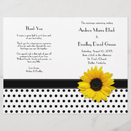 Sunflower Black White Polka Dot Wedding Program