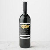 Sunflower Black White Stripe Joint Weduwen Shower Wijn Etiket (Voorkant)