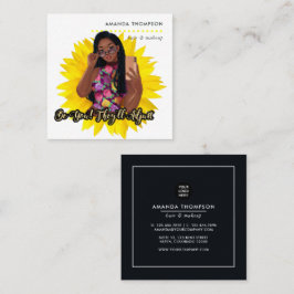 Sunflower Black Woman Beauty Mode Square Busine Vierkante Visitekaartje