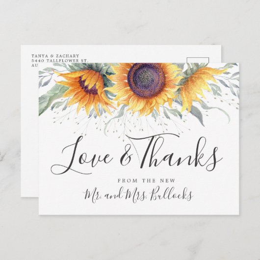 Sunflower Bloom | Weddenschap Hartelijk dank Briefkaart (Voorkant / Achterkant)