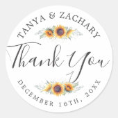 Sunflower Bloom | Weddenschap Hartelijk dank Ronde Sticker (Voorkant)
