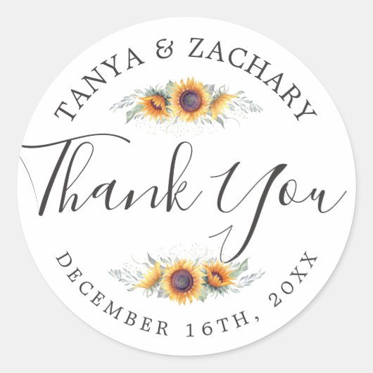 Sunflower Bloom | Weddenschap Hartelijk dank Ronde Sticker (Voorkant)