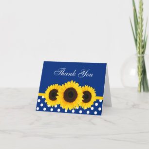 Sunflower Blue and White Polka Dot Thank You Bedankkaart