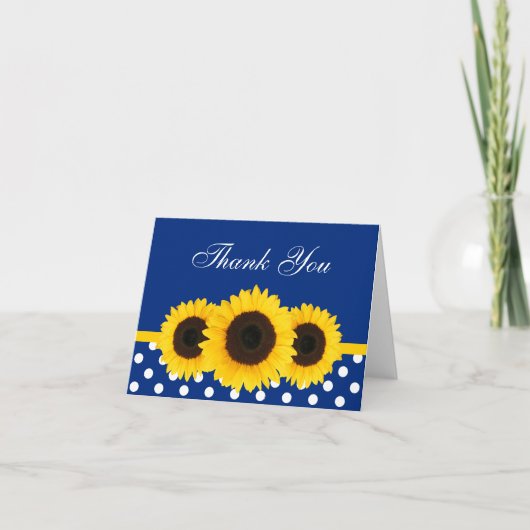 Sunflower Blue and White Polka Dot Thank You Bedankkaart (Voorkant)