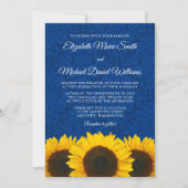 Sunflower Blue Damask Wedding Kaart (Voorkant)