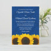 Sunflower Blue Damask Wedding Kaart (Staand voorkant)