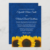 Sunflower Blue Damask Wedding Kaart (Voorkant / Achterkant)