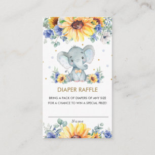 Sunflower Blue Floral Elephant Boy Diaper Raffle   Informatiekaartje