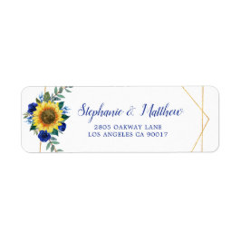 Sunflower Blue Floral Geometric Gold Address Etiket