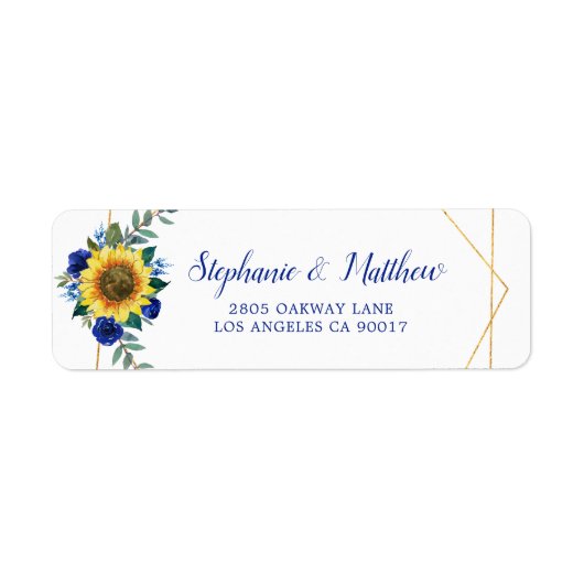 Sunflower Blue Floral Geometric Gold Address Etiket (Voorkant)