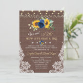 Sunflower Blue Floral Lace Burlap Wedding I DO BBQ Kaart (Staand voorkant)