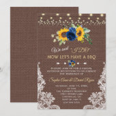 Sunflower Blue Floral Lace Burlap Wedding I DO BBQ Kaart (Voorkant / Achterkant)