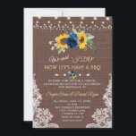 Sunflower Blue Floral Lace Burlap Wedding I DO BBQ Kaart<br><div class="desc">Lace Burlap String Lights Floral Wedding I DO BBQ Uniek kaartontwerp met snaarverlichting,  waterverf zonnebloemen en blauwe bloemen,  gebarsten op een schoot met de achtergrond van de hoeken. Het gebruik personaliseert hulpmiddel om uw info toe te voegen. Zie ook mijn Vintage Lace Collectie.</div>