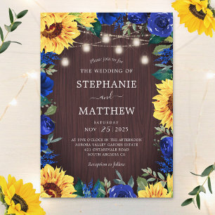Sunflower Blue Floral Mason Jar Wedding Kaart