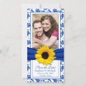 Sunflower Blue Floral Ribbon Wedding Save Date Save The Date (Voorkant)