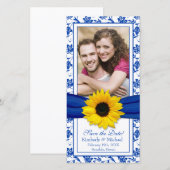 Sunflower Blue Floral Ribbon Wedding Save Date Save The Date (Voorkant / Achterkant)