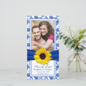 Sunflower Blue Floral Ribbon Wedding Save Date Save The Date (Staand voorkant)
