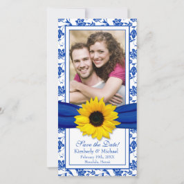 Sunflower Blue Floral Ribbon Wedding Save Date Save The Date