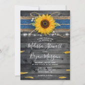 Sunflower Blue Lace Rustic Wood Wedding Kaart (Voorkant)