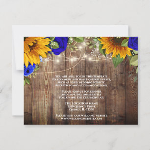 Sunflower Blue Rozen Rustic Wedding Details Card Kaart