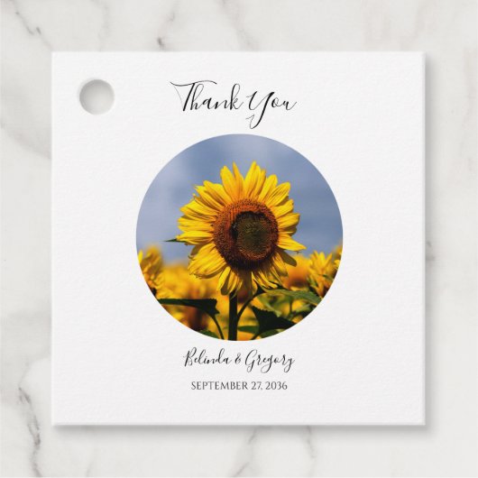 Sunflower Blue Sky Rustic Wedding Gift Bedankjes Labels (Voorkant)