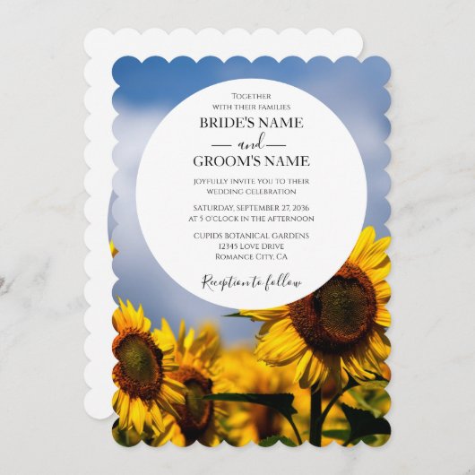 Sunflower Blue Sky Rustic Wedding Invitations Kaart (Voorkant / Achterkant)