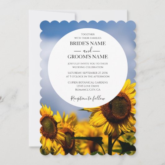 Sunflower Blue Sky Rustic Wedding Invitations Kaart (Voorkant)