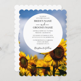 Sunflower Blue Sky Rustic Wedding Invitations Kaart
