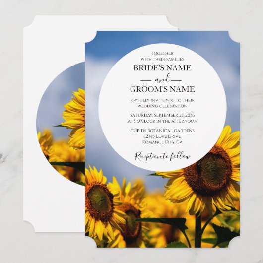 Sunflower Blue Sky Rustic Wedding Invitations Kaart (Voorkant / Achterkant)
