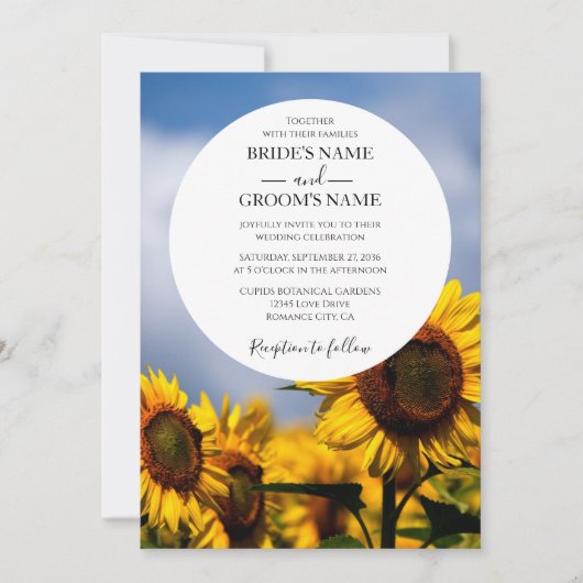 Sunflower Blue Sky Rustic Wedding Invitations Kaart (Voorkant)