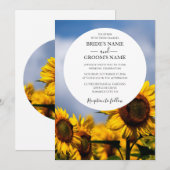 Sunflower Blue Sky Rustic Wedding Invitations Kaart (Voorkant / Achterkant)