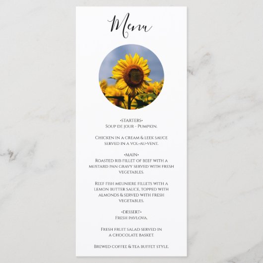 Sunflower Blue Sky Rustic Wedding Menu (Voorkant)