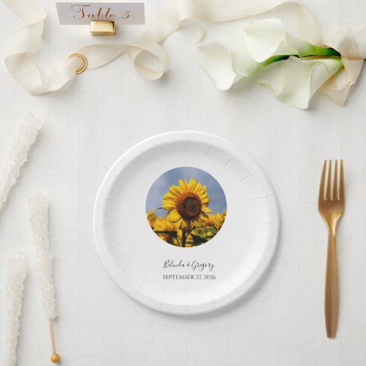 Sunflower Blue Sky Rustic Wedding Papieren Bordje (Huwelijk)