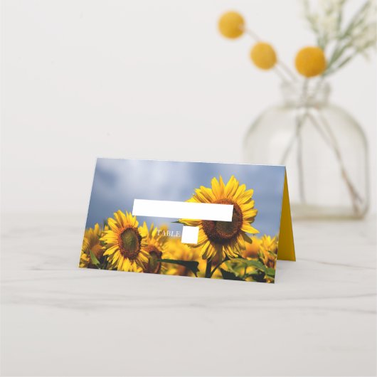 Sunflower Blue Sky Rustic Wedding Place Card Plaatskaartje (Voorkant)