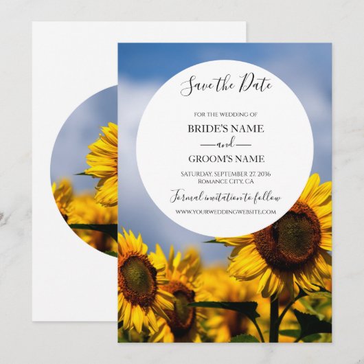 Sunflower Blue Sky Rustic Wedding Save The Date (Voorkant / Achterkant)