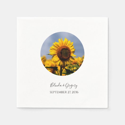 Sunflower Blue Sky Rustic Wedding Servet (Voorkant)