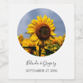 Sunflower Blue Sky Rustic Wedding Wijn Etiket (Enkel label)