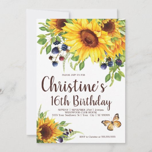 Sunflower Boho Birthday Uitnodiging (Voorkant)