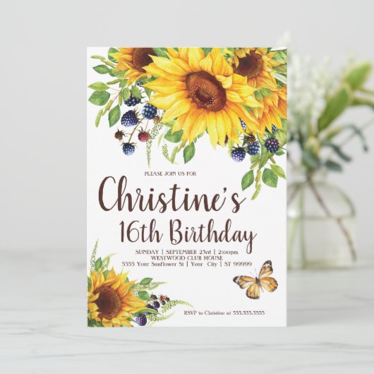 Sunflower Boho Birthday Uitnodiging (Staand voorkant)