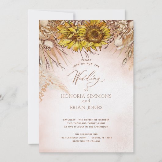 Sunflower Boho Bounty Weddingr Invitation Kaart (Voorkant)