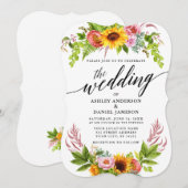 Sunflower Boho Floral Calligraphy Wedding Kaart (Voorkant / Achterkant)