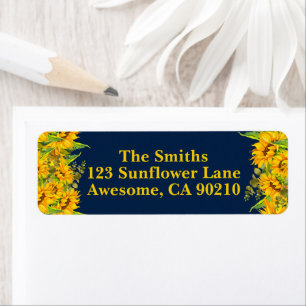 Sunflower Boho Navy Wedding Return-label Etiket