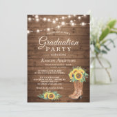 Sunflower Boots String Lights Graduation Party Kaart (Staand voorkant)