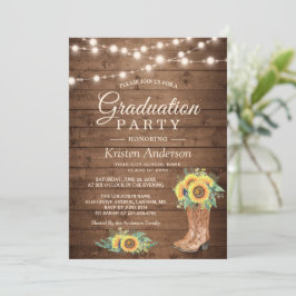 Sunflower Boots String Lights Graduation Party Kaart