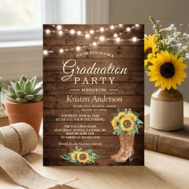 Sunflower Boots String Lights Graduation Party Kaart