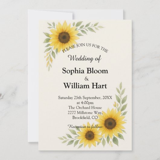 Sunflower Border Wedding Invitation Kaart (Voorkant)