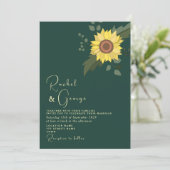 Sunflower Botanical Emerald Green Wedding Kaart (Staand voorkant)
